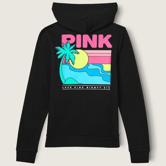 Vs Victorias Secret Pink Perfect Full Zip Hoodie Sweater Jacket Top Tropical M - Picture 6 of 7